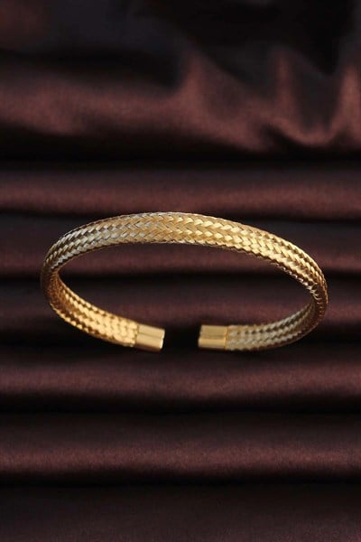 Mey İthalat® 316L Çelik Altın Renk Hasır Görünüm Erkek Bileklik