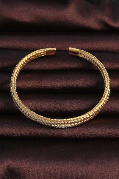 Mey İthalat® 316L Çelik Altın Renk Hasır Görünüm Erkek Bileklik