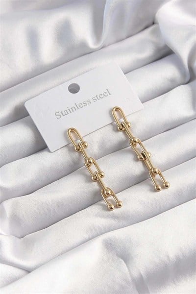 Mey İthalat® 316L Çelik Altın Renk Sallantılı Model Küpe