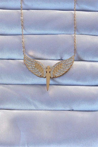 Mey İthalat® 316L Çelik Altın Renk Zirkon Taşlı Mikail Kolye