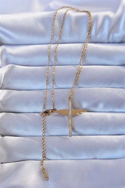 Mey İthalat® 316L Çelik Altın Renk Zirkon Taşlı Mikail Kolye