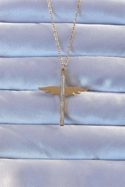 Mey İthalat® 316L Çelik Altın Renk Zirkon Taşlı Mikail Kolye