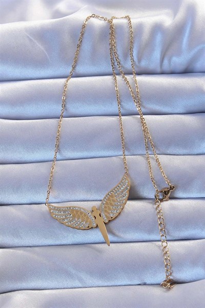 Mey İthalat® 316L Çelik Altın Renk Zirkon Taşlı Mikail Kolye