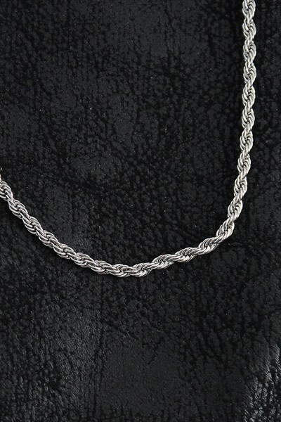 Mey İthalat® 316L Çelik Burgu Zincir Model Gümüş Renk Erkek Kolye