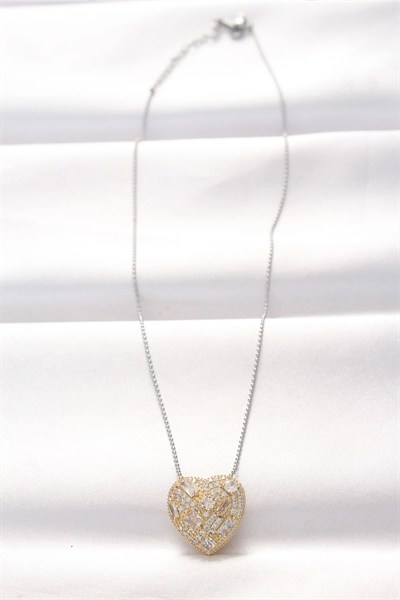 Mey İthalat® 316L Çelik Çift Renk Zirkon Taşlı Kalp Kolye