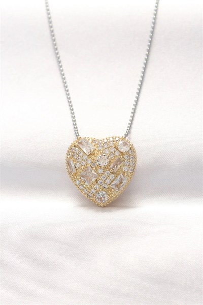 Mey İthalat® 316L Çelik Çift Renk Zirkon Taşlı Kalp Kolye