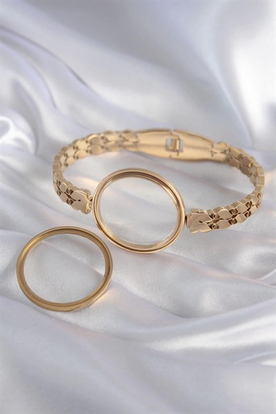 Mey İthalat® 316L Çelik Gold Renk Arpa İşleme Açılabilir Fanus Model Kadın Kelepçe