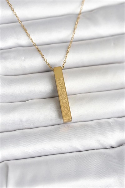 Mey İthalat® 316L Çelik Gold Renk Ayetel Kürsi Yazılı Bar Çubuk Kolye