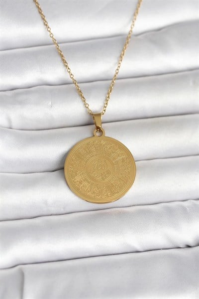 Mey İthalat® 316L Çelik Gold Renk Ayetel Kürsi Yazılı Kolye