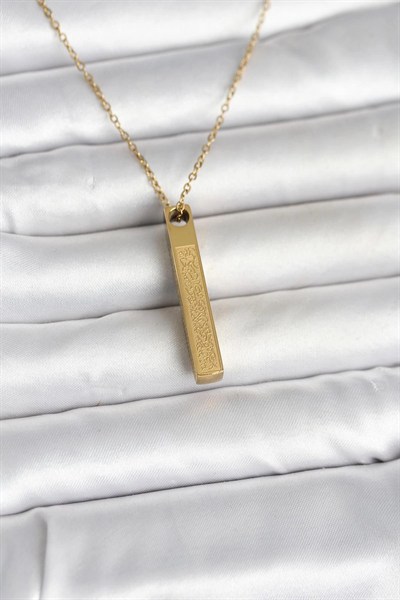 Mey İthalat® 316L Çelik Gold Renk Ayetel Kürsi Yazılı Bar Çubuk Kolye