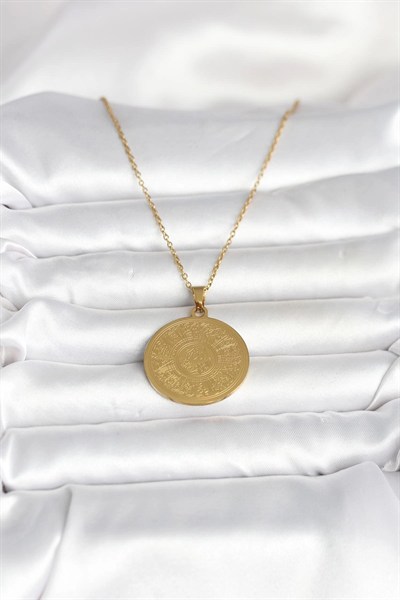 Mey İthalat® 316L Çelik Gold Renk Ayetel Kürsi Yazılı Kolye