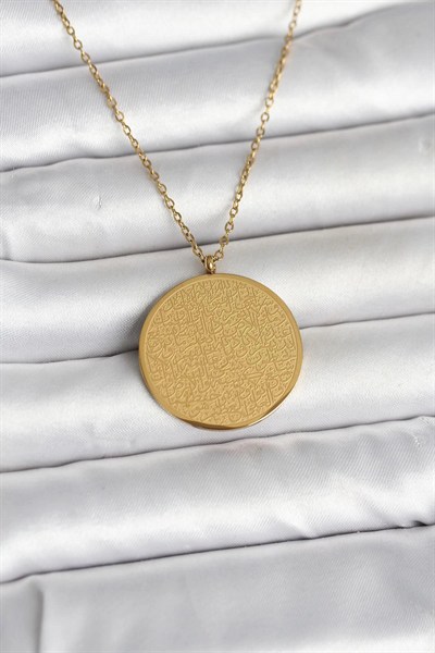 Mey İthalat® 316L Çelik Gold Renk Ayetel Kürsi ve Allah Yazılı Kolye