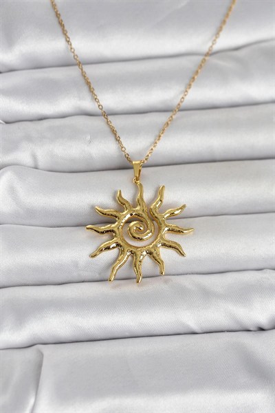 Mey İthalat® 316L Çelik Gold Renk Bohem Güneş Model Kadın Kolye