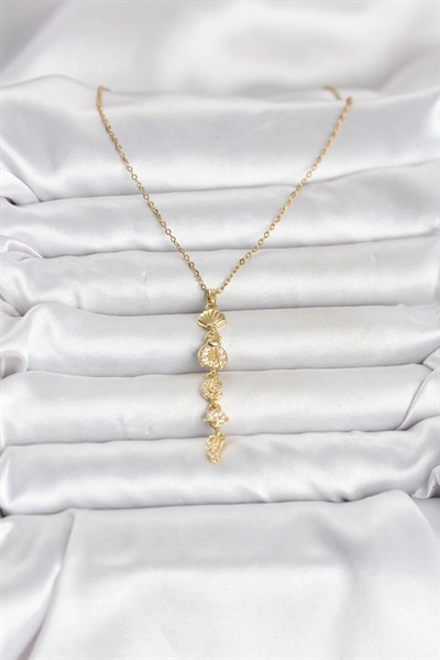 Mey İthalat® 316L Çelik Gold Renk Deniz Temalı Y Model Zirkon Taşlı Kadın Kolye