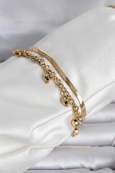 Mey İthalat® 316L Çelik Gold Renk Dorika ve İtalyan Zincirli Model Kadın Bileklik