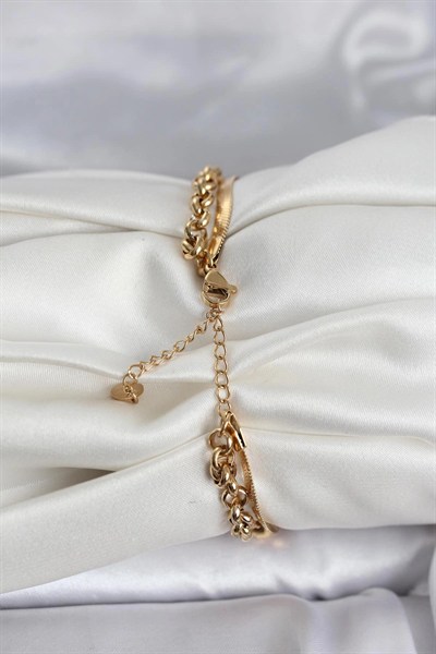 Mey İthalat® 316L Çelik Gold Renk Dorika ve İtalyan Zincirli Model Kadın Bileklik