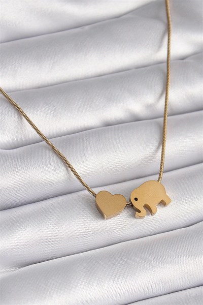 Mey İthalat® 316L Çelik Gold Renk Fil Kalp Figürlü Kadın Kolye