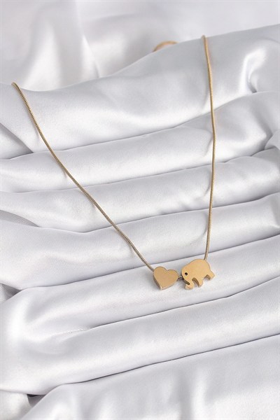 Mey İthalat® 316L Çelik Gold Renk Fil Kalp Figürlü Kadın Kolye