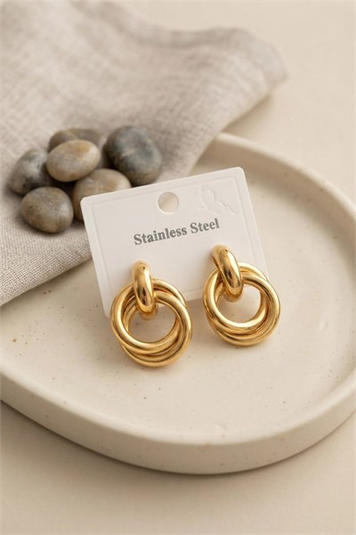 Mey İthalat® 316L Çelik Gold Renk Halka Model Küpe
