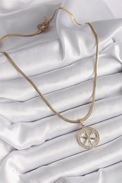 Mey İthalat® 316L Çelik Gold Renk İtalyan Zincir Zirkon Taşlı Kutup Yıldız Model Kadın Kolye