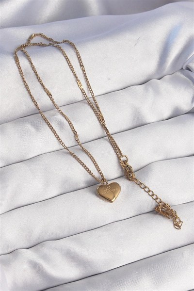 Mey İthalat® 316L Çelik Gold Renk Kalp Model Love Kolye