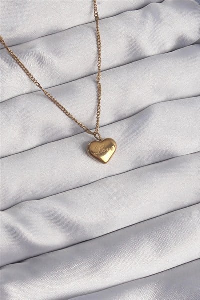 Mey İthalat® 316L Çelik Gold Renk Kalp Model Love Kolye