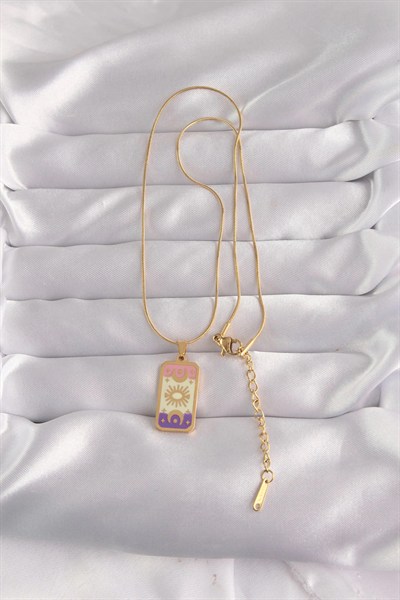 Mey İthalat® 316L Çelik Gold Renk Karışık Mineli Ay Figür Tarot Kolye