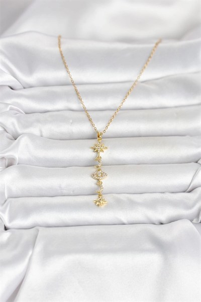 Mey İthalat® 316L Çelik Gold Renk Kutup Yıldızı Y Model Zirkon Taşlı Kadın Kolye