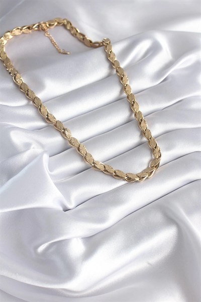 Mey İthalat® 316L Çelik Gold Renk Lazer Kesim Arpa Zincir Model Kadın Kolye