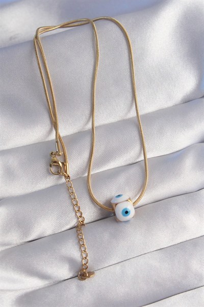 Mey İthalat® 316L Çelik Gold Renk Mineli Nazar Model Kolye