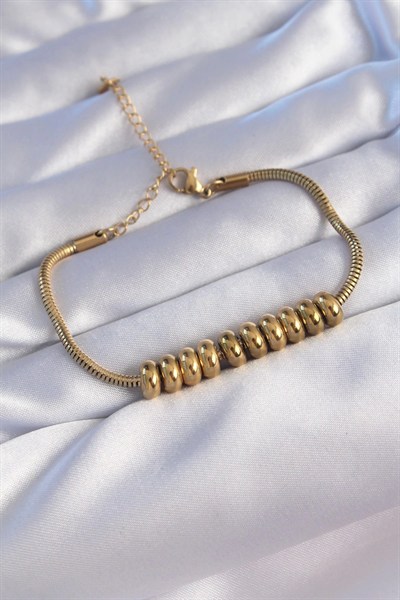 Mey İthalat® 316L Çelik Gold Renk Oval Figürlü Bileklik