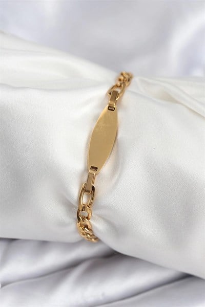 Mey İthalat® 316L Çelik Gold Renk Oval Yazı Yazmaya Uygun Kadın Bileklik