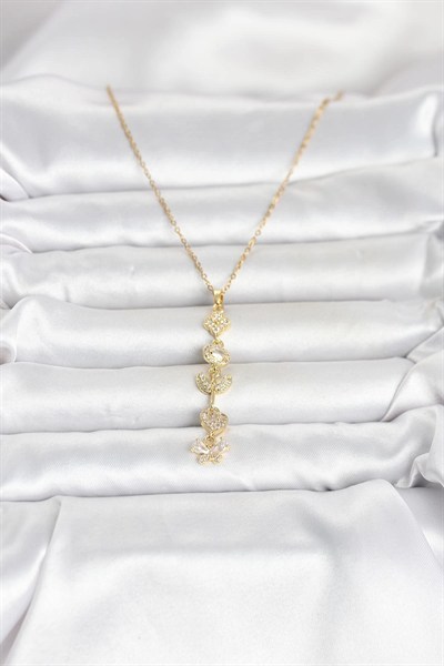 Mey İthalat® 316L Çelik Gold Renk Şans Kolyesi Y Model Zirkon Taşlı Kadın Kolye