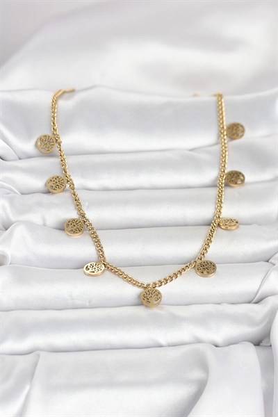 Mey İthalat® 316L Çelik Gold Renk Yaşam Ağacı Model Kadın Kolye
