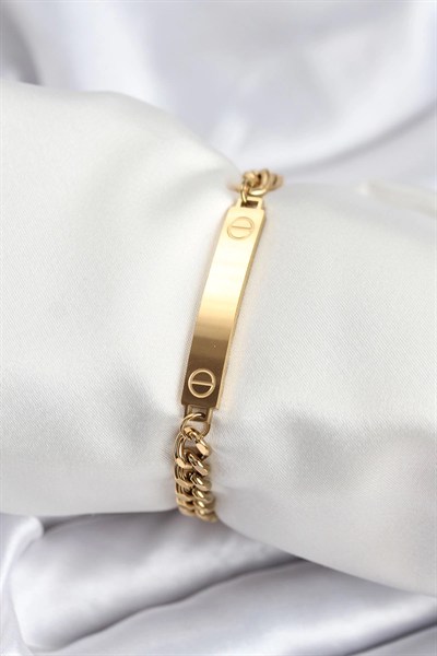 Mey İthalat® 316L Çelik Gold Renk Yazı Yazmaya Uygun Kadın Bileklik