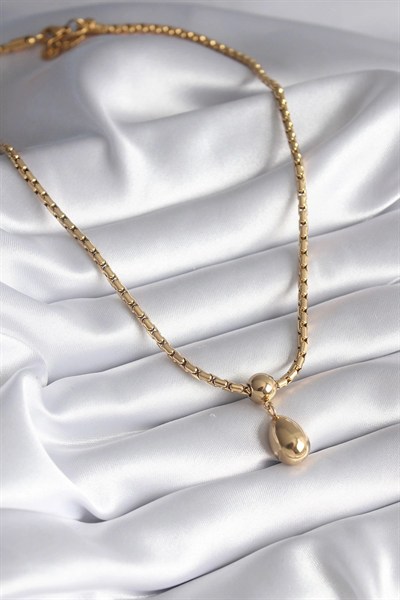 Mey İthalat® 316L Çelik Gold Renk Yılan Sırtı Zincir Model Damla Sallantı Kadın Kolye