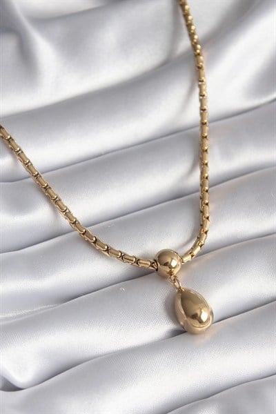 Mey İthalat® 316L Çelik Gold Renk Yılan Sırtı Zincir Model Damla Sallantı Kadın Kolye