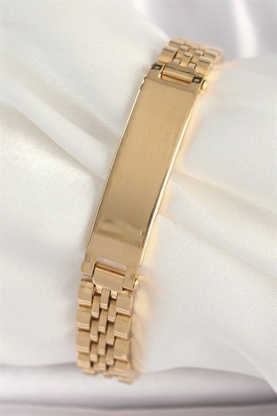 Mey İthalat® 316L Çelik Gold Renk Zincir Künye Model Erkek Bileklik