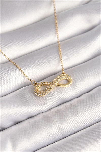 Mey İthalat® 316L Çelik Gold Renk Zincir Zirkon Taşlı Sonsuzluk Model Kadın Kolye
