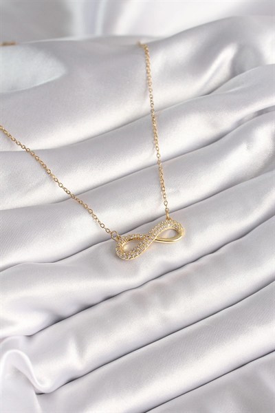 Mey İthalat® 316L Çelik Gold Renk Zincir Zirkon Taşlı Sonsuzluk Model Kadın Kolye