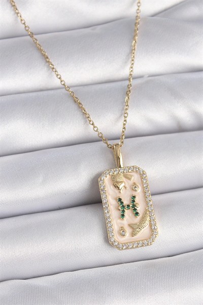 Mey İthalat® 316L Çelik Gold Renk Zincir Balık Burcu Zirkon Taşlı Kadın Kolye