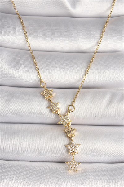 Mey İthalat® 316L Çelik Gold Renk Zincir Zirkon Taşlı Yıldız Model Kadın Kolye