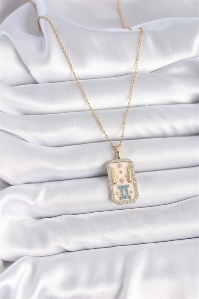 Mey İthalat® 316L Çelik Gold Renk Zincir İkizler Burcu Zirkon Taşlı Kadın Kolye