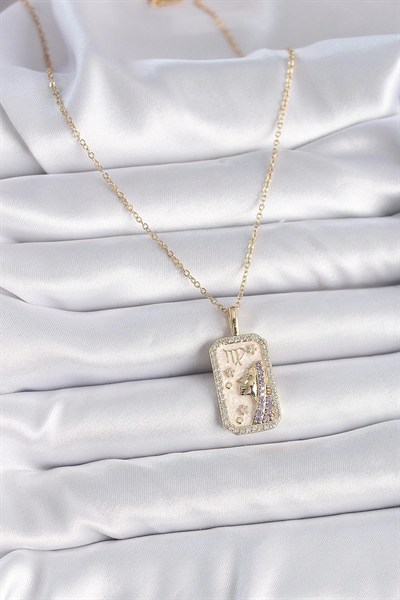 Mey İthalat® 316L Çelik Gold Renk Zincir Başak Burcu Zirkon Taşlı Kadın Kolye