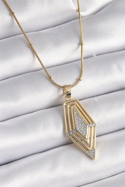 Mey İthalat® 316L Çelik Gold Renk Zirkon Taşlı Vintage Model Kadın Kolye