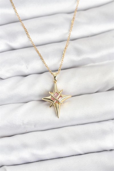 Mey İthalat® 316L Çelik Gold Renk Zirkon Taşlı Kutup Yıldızı Model Kadın Kolye