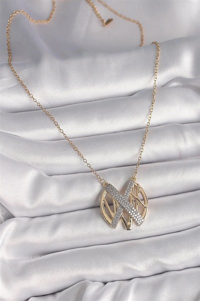 Mey İthalat® 316L Çelik Gold Renk Zirkon Taşlı Vintage Model Kadın Kolye