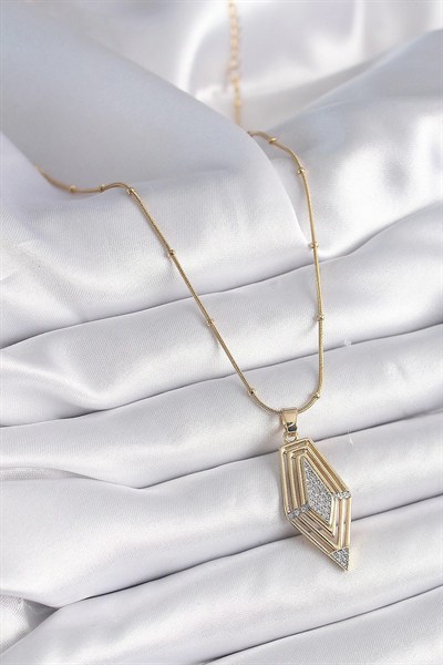 Mey İthalat® 316L Çelik Gold Renk Zirkon Taşlı Vintage Model Kadın Kolye