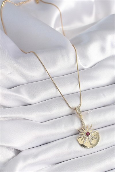 Mey İthalat® 316L Çelik Gold Renk Zirkon Taşlı Yıldız Model Kadın Kolye