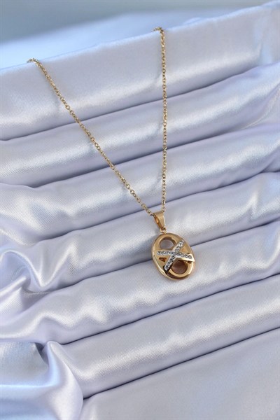 Mey İthalat® 316L Çelik Gold Renk Zirkon Taşlı Kadın Kolye